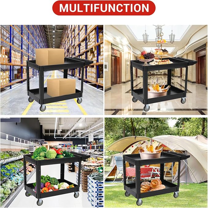 Service Cart 2-Shelf, Storage Handle, 500 lbs Capacity, - Image 8