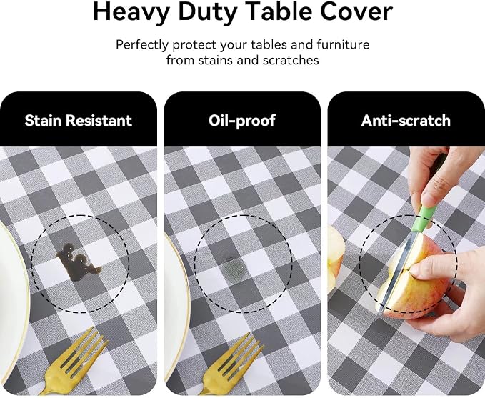 Romanstile Rectangle Vinyl Tablecloth, 100% Waterproof Buffalo Gingham Plastic - Image 4