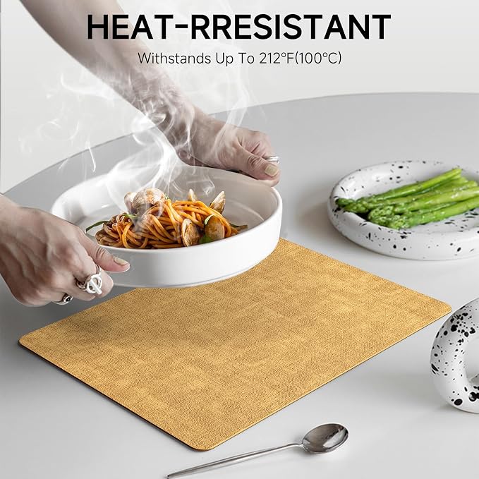 Faux Leather Vinyl Placemats Set of 6 Wipeable Heat Resistant Place Mats 100% - Image 3