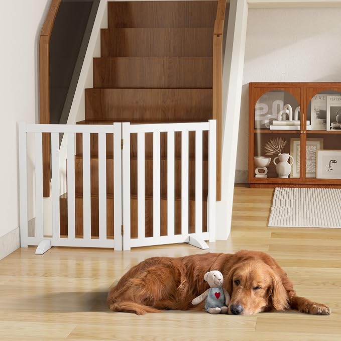 24" Height Tall Freestanding Pet Gate, Solid Wood Folding Safety Fence Wooden - Image 2