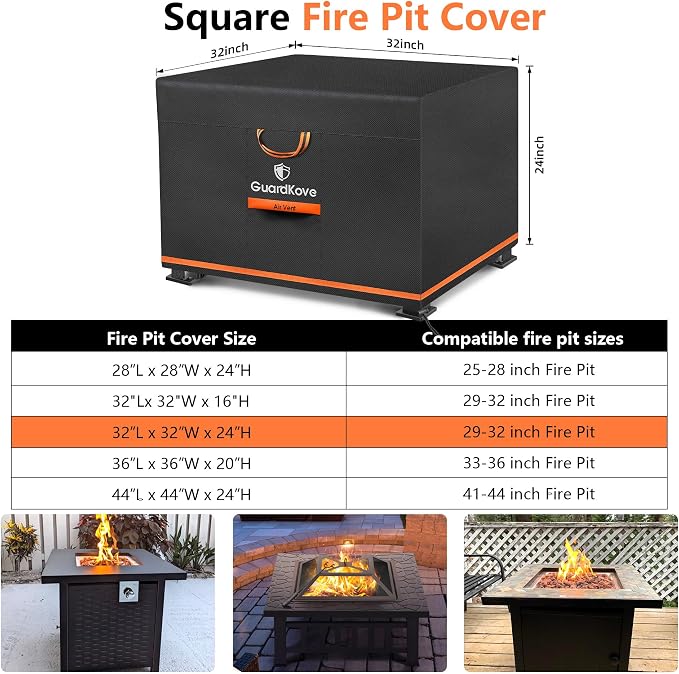 32” Fire Pit Cover Square for 29”- 32” Fire Pit/Table, Waterproof Tear & Fade - Image 2
