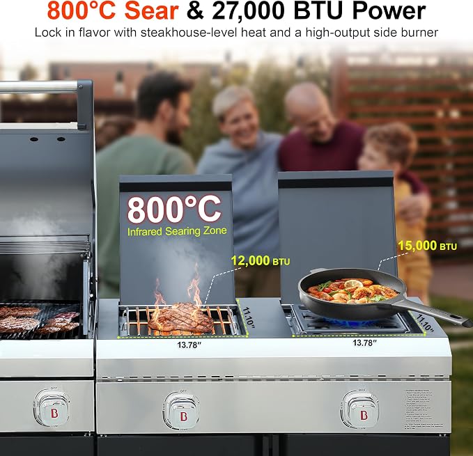 Brand-Man Outdoor Kitchen Island – 5-Burner Gas Grill & Griddle Combo - Image 4