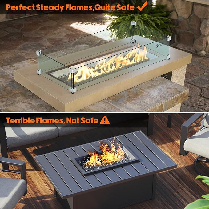 Skyflame 30 x 14 Inches Rectangular Fire Pit Glass Wind Guard - Image 5