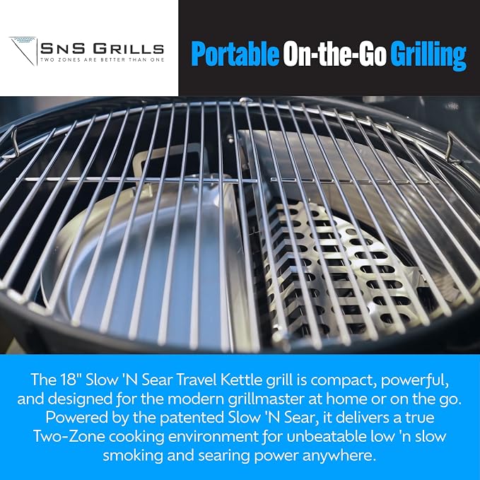 SnS Grills Slow ‘N Sear Travel Kettle, 2-Zone Cook Charcoal Basket and Easy - Image 4