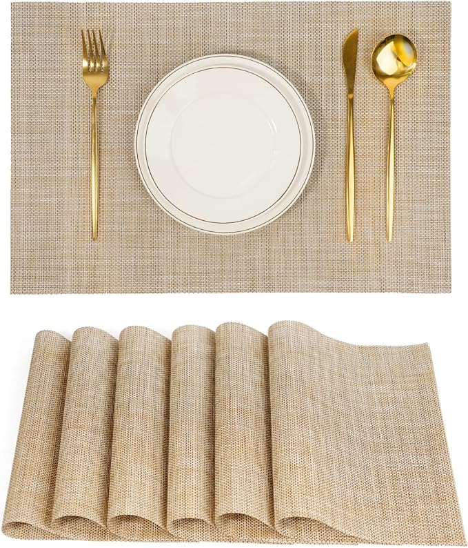 Placemats Set of 6，Non-Slip PVC Weave Table Mats Easy to Clean，Heat Resistant by flohar