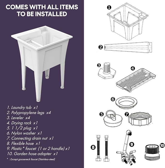 Freestanding Utility Sink with Two Handle Chrome Faucet - Image 3