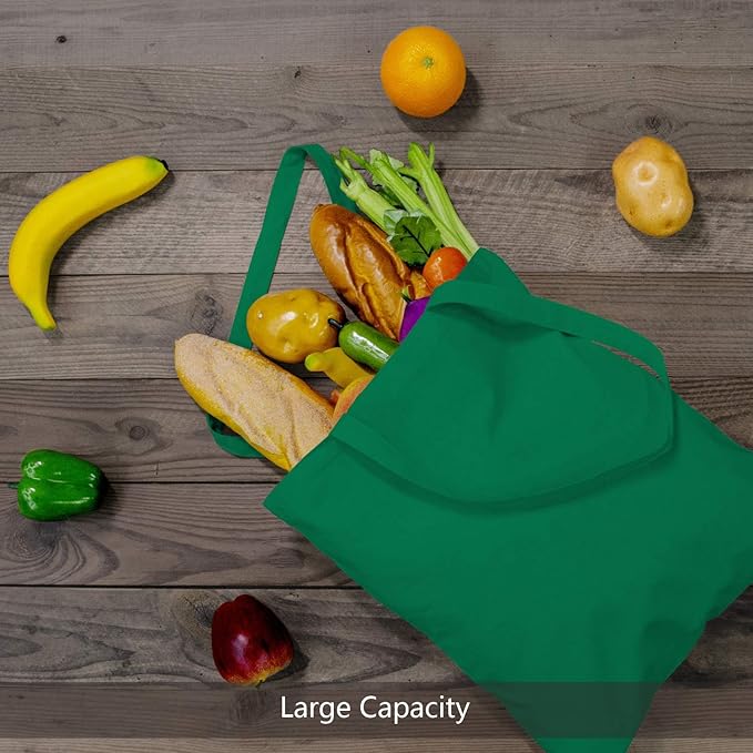 TOPDesign 24-Pack Economical 16"x15" Kelly Green Cotton Tote Bag, Lightweight - Image 4