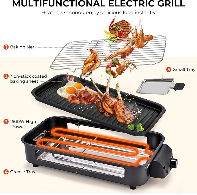 Pukomc Electric Indoor Grill, 2 in 1 Indoor Grills - Image 5