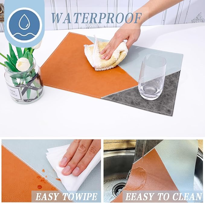 Faux Leather Placemats Set of 6 Waterproof, Reversible Geometric Pattern PU - Image 3