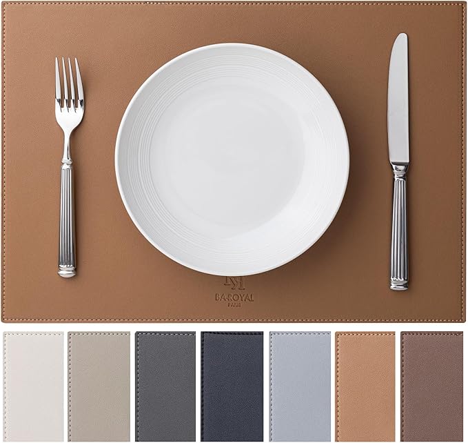 Faux Leather Placemats Set of 12 Vinyl Washable Wipeable Table Mats by BAROYAL