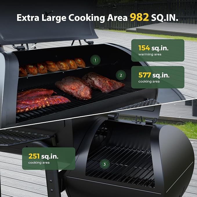 Brand-Man Charcoal Grill Offset Smoker, Heavy-Duty Barrel BBQ Grill Smoker Combo - Image 6