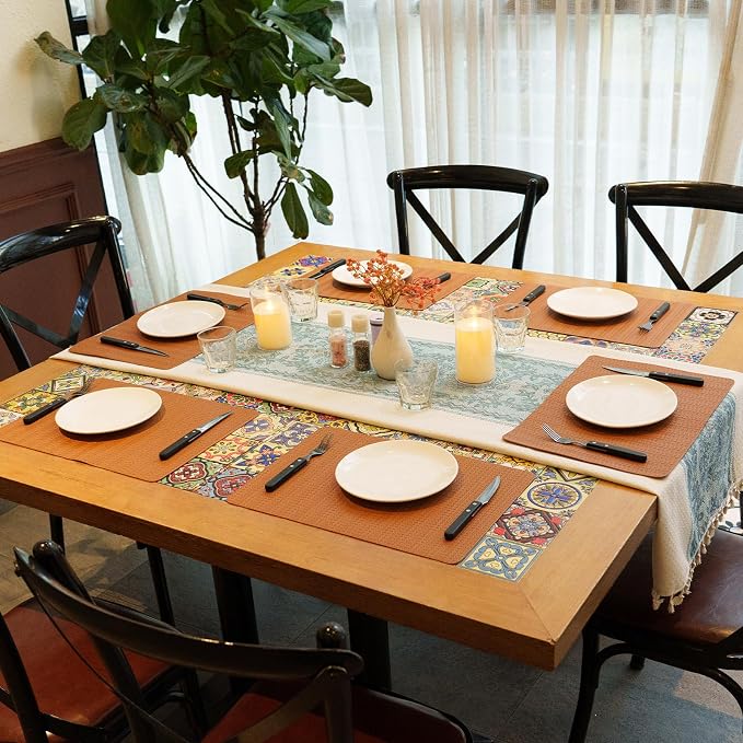 Faux Leather Placemats Set of 6 – 17x12 Inch Vinyl Table Mats, Heat Resistant - Image 2
