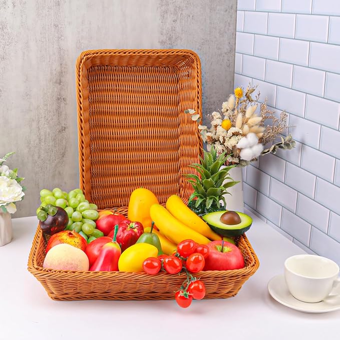 5 Pack 16 Inch Brown Wicker Bread Basket, Handmade Woven Organizer, Rectangular - Image 4