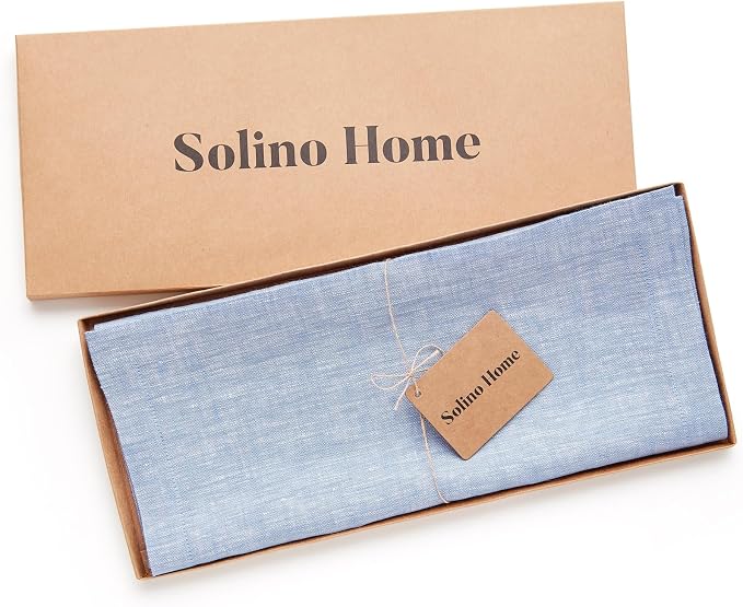 Solino Home Linen Chambray Blue Table Runner 132 Inches Long - Image 5