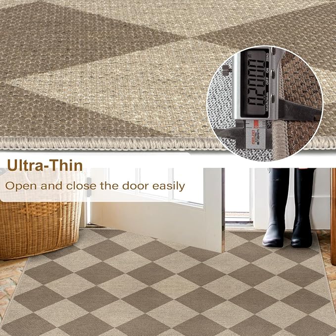Easy Jute Brown Checkered 5x7 Area Rug, Washable Modern Rugs - Image 4