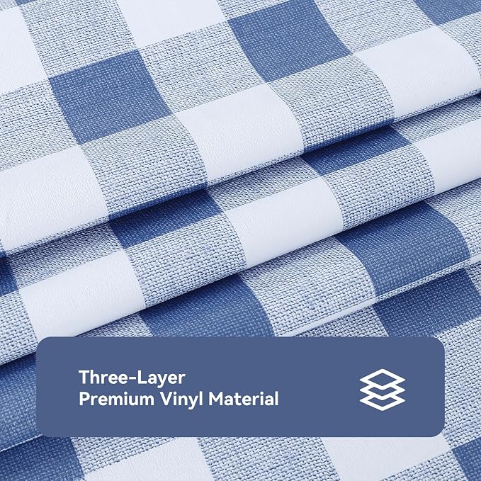 Romanstile Gingham Rectangle Plastic Tablecloth, 100% Waterproof Checkered PVC - Image 6