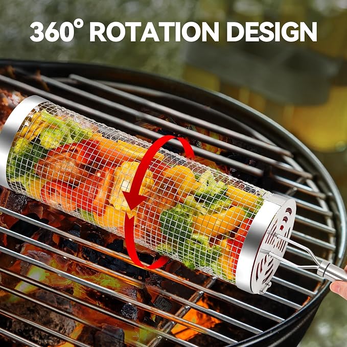 ZORMY 3pcs Rolling Grill Baskets, Grill Veggie Basket, BBQ Baskets - Image 2