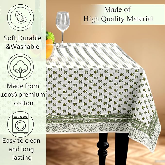 CPC Lotus Meadow Tablecloth 100% Cotton 60x60 Inch Indian Block Print Rectangle - Image 7