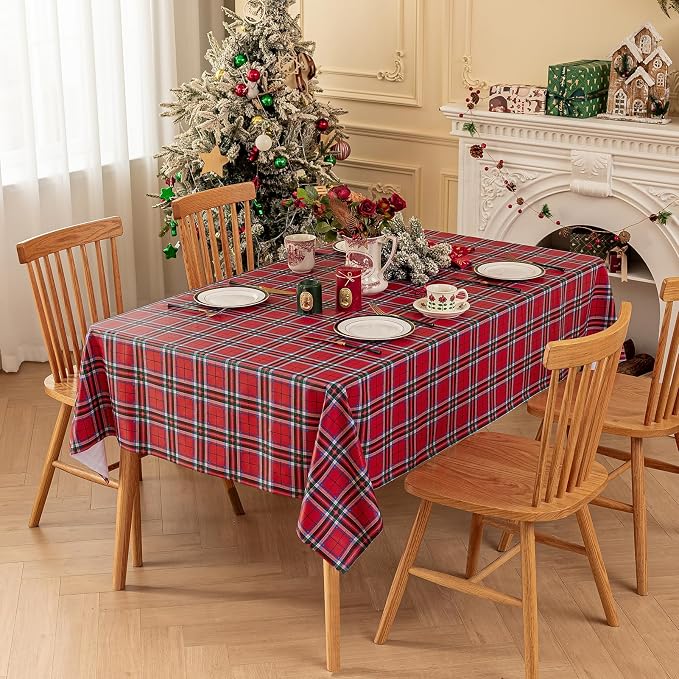 Romanstile Christmas Plaid Square Vinyl Tablecloth, 100% Waterproof Checkered - Image 2