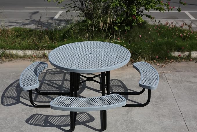46'' Round Metal Picnic Table for Outdoors, Commercial Steel Metal Picnic Tables - Image 2