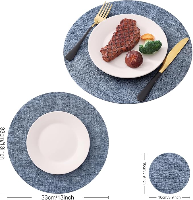 Homaxy Round Faux Leather Placemats and Coasters, Washable Dual-Side Table Mats - Image 6