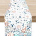 Nautical Table Runner, Summer Coastal Starfish Seahorse Seashells Coral by Unknown