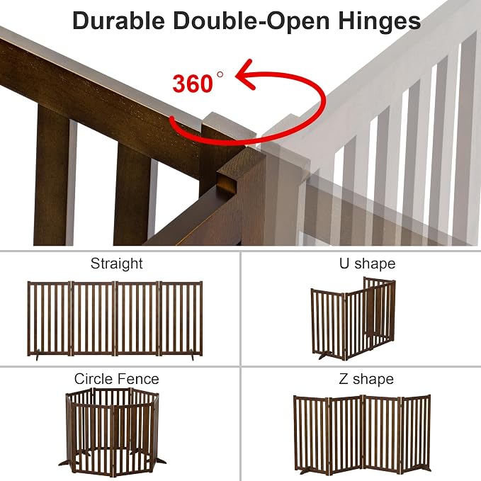 36" Height Extra Tall Freestanding Pet Gate, Solid Wood Folding Safety Fence - Image 3