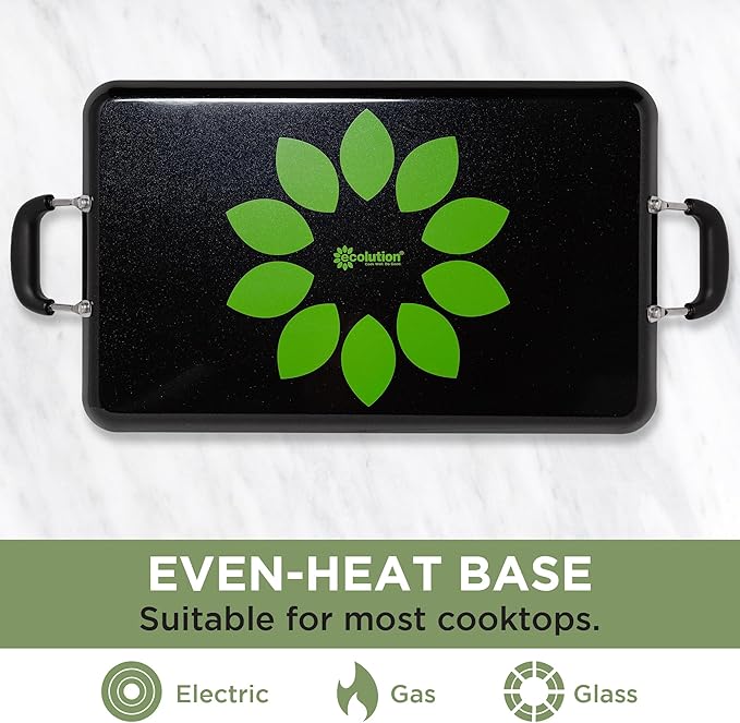 Griddle Pan, Black Nonstick Aluminum, 18 x 12 Inch Cooking Surface
