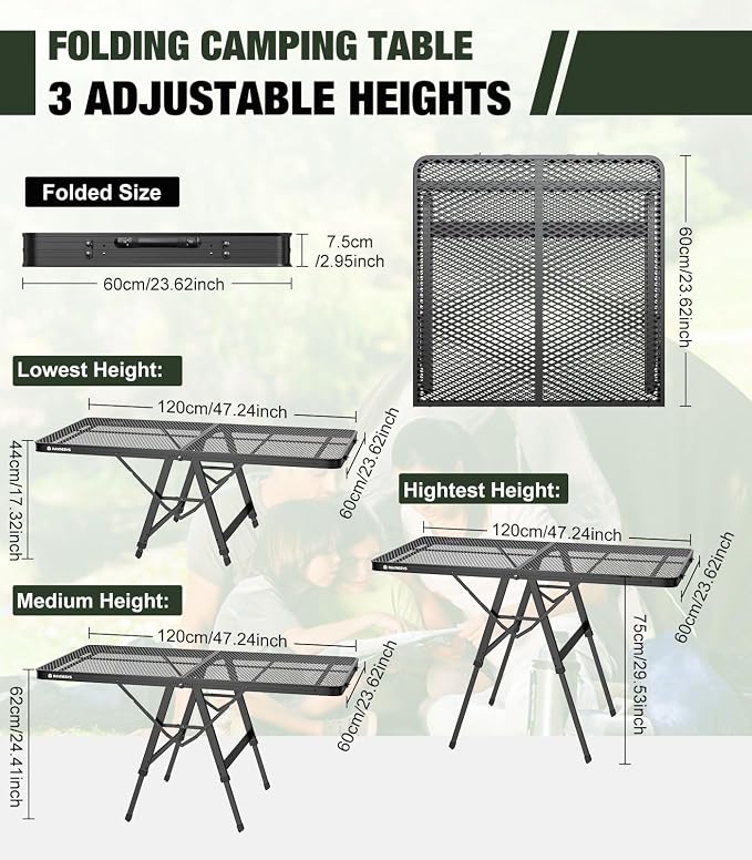 Foldable Grill Table with Mesh Desktop, 200lbs 4Ft Portable Folding Table - Image 6