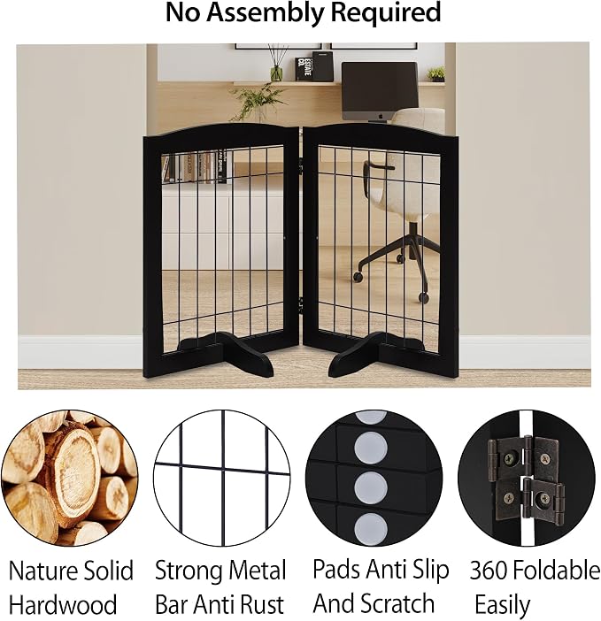 LZRS 2-Panel Freestanding Adjustable Wooden Dog Gate—30” Tall Foldable Pet - Image 3