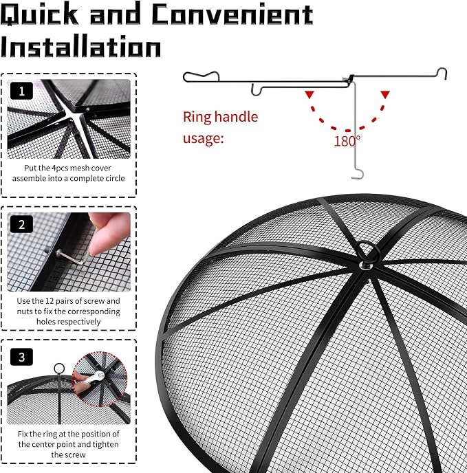 Fire Pit Spark Screen, Outdoor 40 Inch Round Fire Pit Screen - Image 3