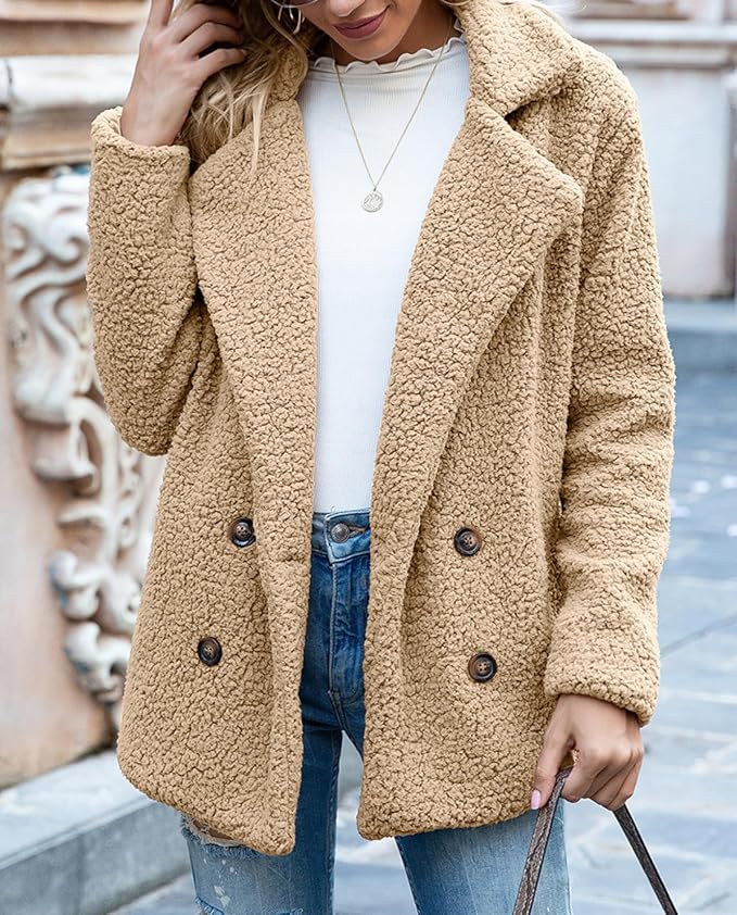 Women's Winter Warm Plush Cardigan Fuzzy Fleece Lapel Jacket - Image 4
