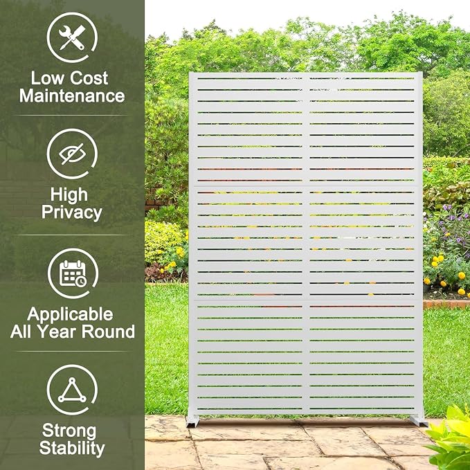 Metal Privacy Screen Outdoor 72" H×47" W, Freestanding Decorative Privacy Screen - Image 4