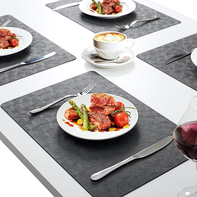 Vinyl Placemats Set of 6 Faux Leather 100% Waterproof Wipeable Washable Place - Image 6