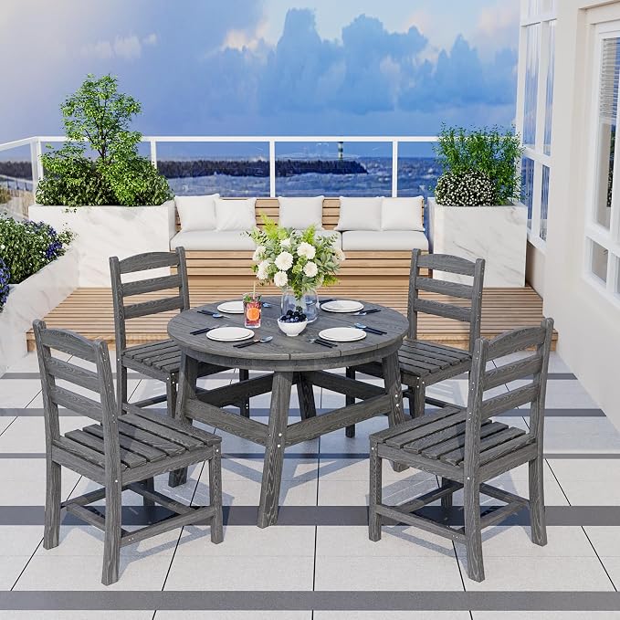 Pamapic 5 PCS Round Outdoor Dining Set, HDPE Outdoor Table and Chairs by Pamapic