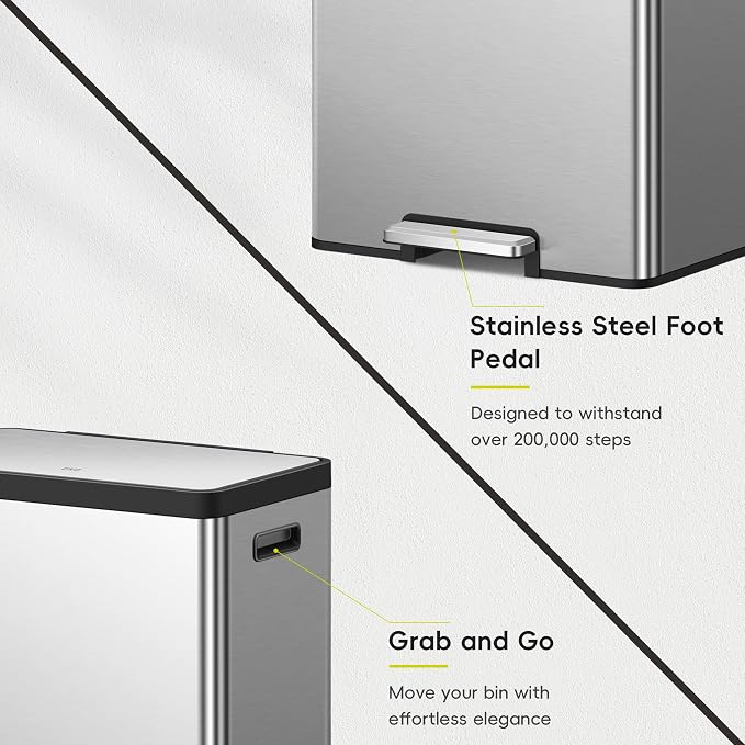 EKO EcoCasa II Rectangular Kitchen Step Trash Can, 20L+20L Dual Compartment - Image 6