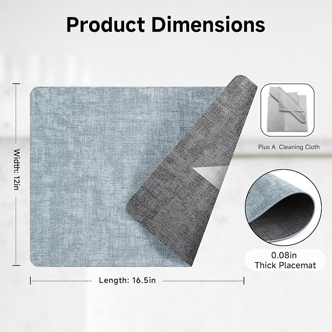 Faux Leather Vinyl Placemats Set of 6 Wipeable Heat Resistant Place Mats 100% - Image 5