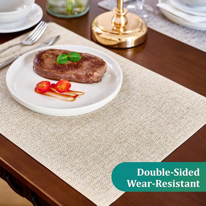 FOCUSLINE Faux Leather Placemats Set of 6, Waterproof and Non-Slip Dining Table - Image 4