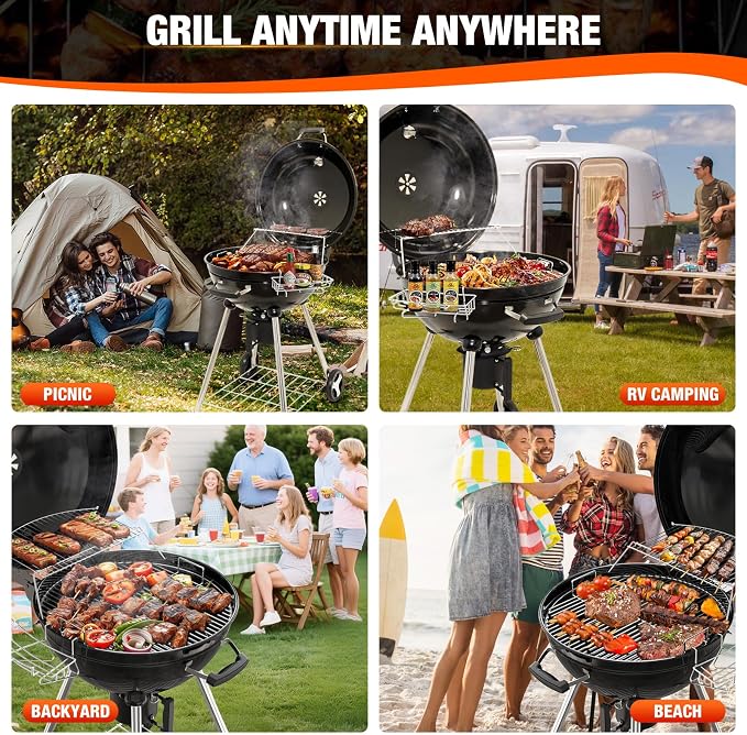 22 inch Premium Charcoal Grill, Kettle Barbecue and Smoker Grills 500+ Sq. In. - Image 6
