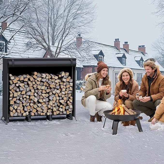 HOOBRO 4FT Firewood Rack with Cover, Outdoor Firewood Log Rack, Adjustable Log - Image 6