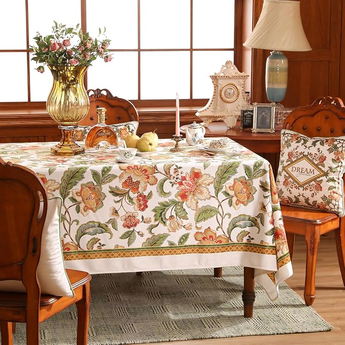 patdrea Designer Vintage Linen Rectangle Tablecloth, Provencal Rustic Floral - Image 2