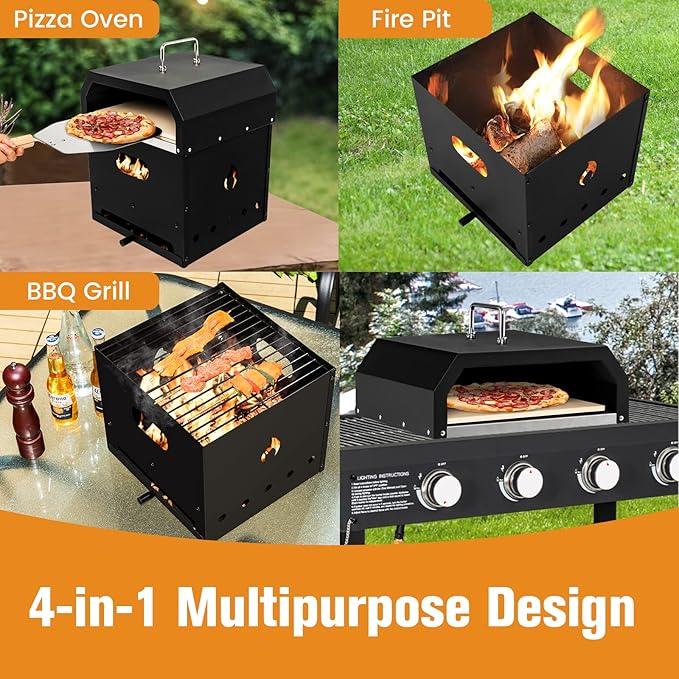 Giantex 4-in-1 Outdoor Pizza Oven Wood Fired, 2-Layer Pizza Maker Grill - Image 2