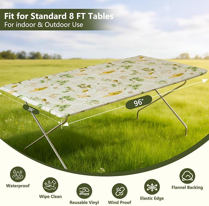 Rectangle Picnic Table Cloth, Elastic Waterproof Fitted Vinyl Tablecloths - Image 5