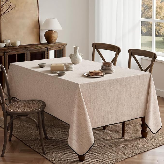 MIULEE Natural-Black Linen Polyester Tablecloth 60x104 Inch Spring Rectangle - Image 6