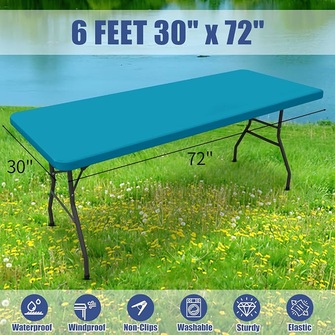 Spandex 6 Foot Rectangle Table Cloth 6 Pack, Elastic Fitted Tablecloths - Image 8
