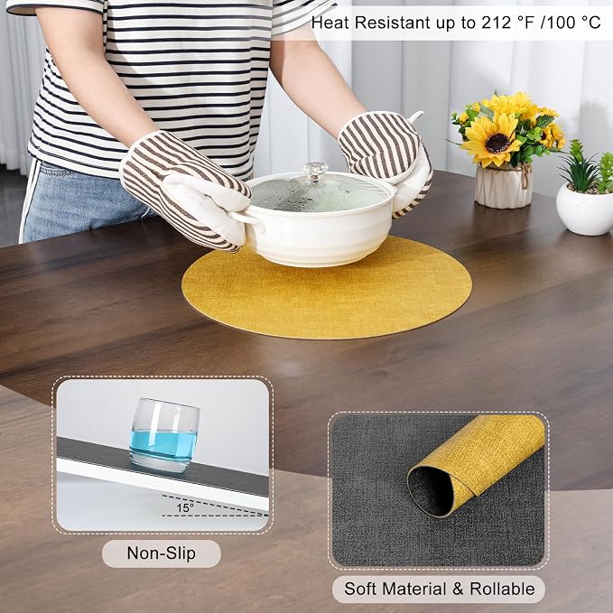 Myir JUN Round Placemats, Dual Sided Faux Leather Place Mats Set of 4 - Image 5