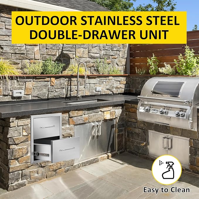Outdoor Kitchen Drawers 14" W x 15" H x 23" D Flush Mount Double BBQ Drawers - Image 5