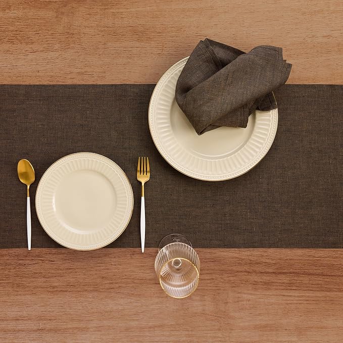 Solino Home Linen Chambray Brown Table Runner 132 Inches Long - Image 3