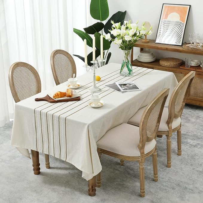 Chassic 60 x 84 inches Farmhouse Style Linen tablecloths, Boho Wrinkle - Image 2
