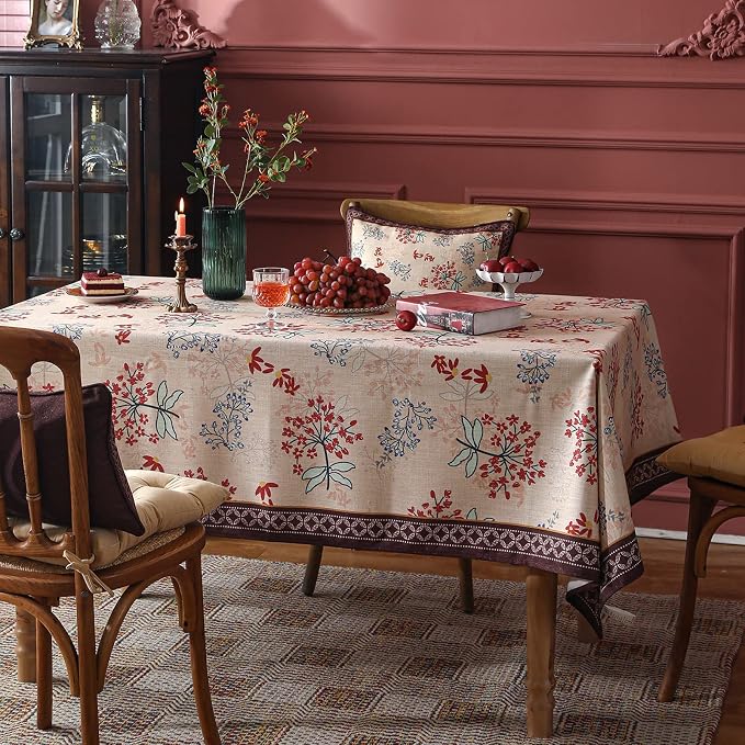 patdrea Designer Linen French Long Rectangular Table Cloth, Vintage Red Floral - Image 8